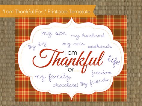Printable I Am Thankful For Template
